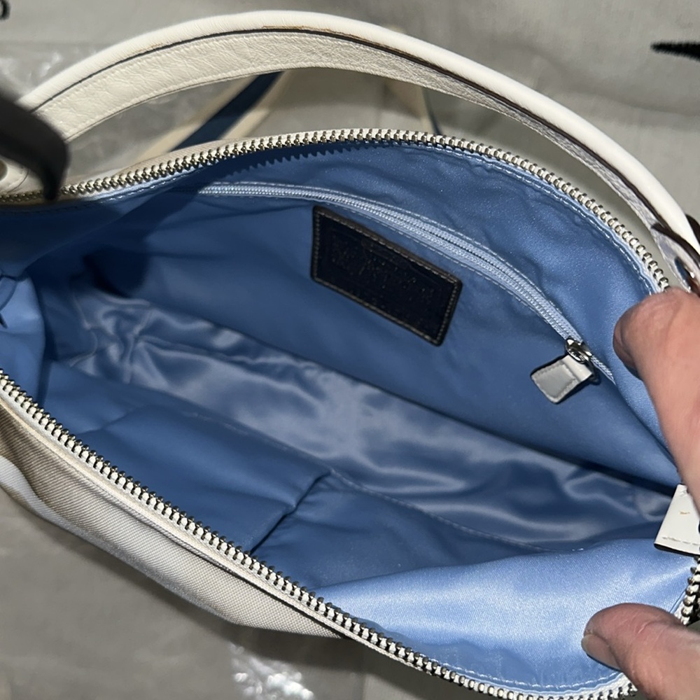 Coach Poppy white tan blue silver 2 way bag 💕 - Picture 5 of 16